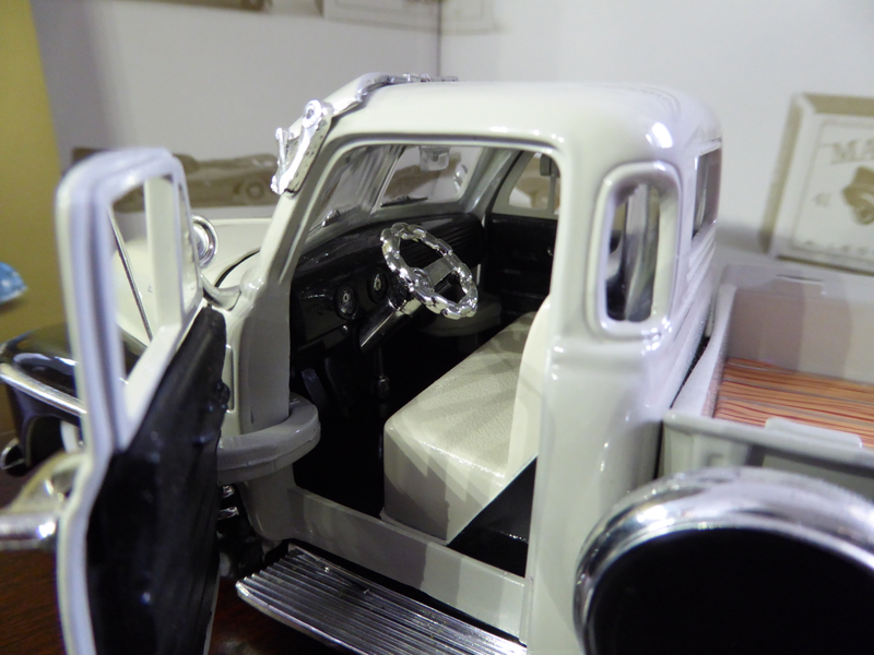 Interior comes with two colors. With chrome steering wheel and stickers to simulate gauges.